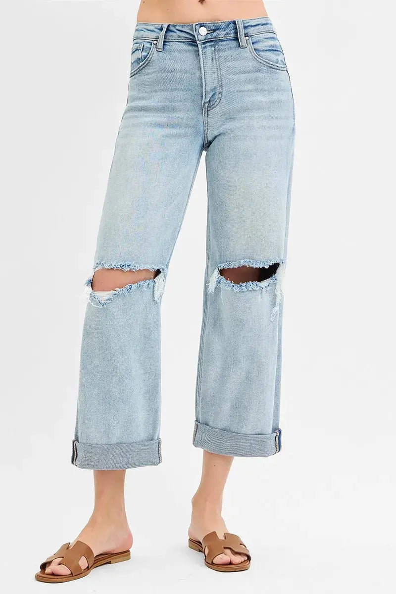 Full Size/Plus Size Mid Rise Fit Boyfriend RISEN Jeans with Cuff - Be Bliss Boutique