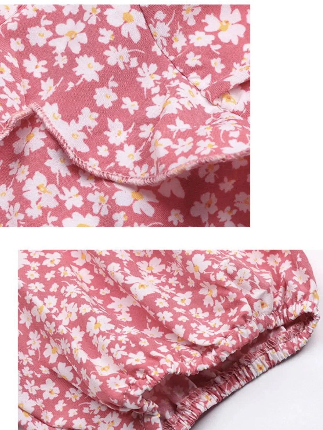 Floral Puff Sleeve Mini Wrap Dress – Pink Ditsy Ruffle Hem - Be Bliss Boutique