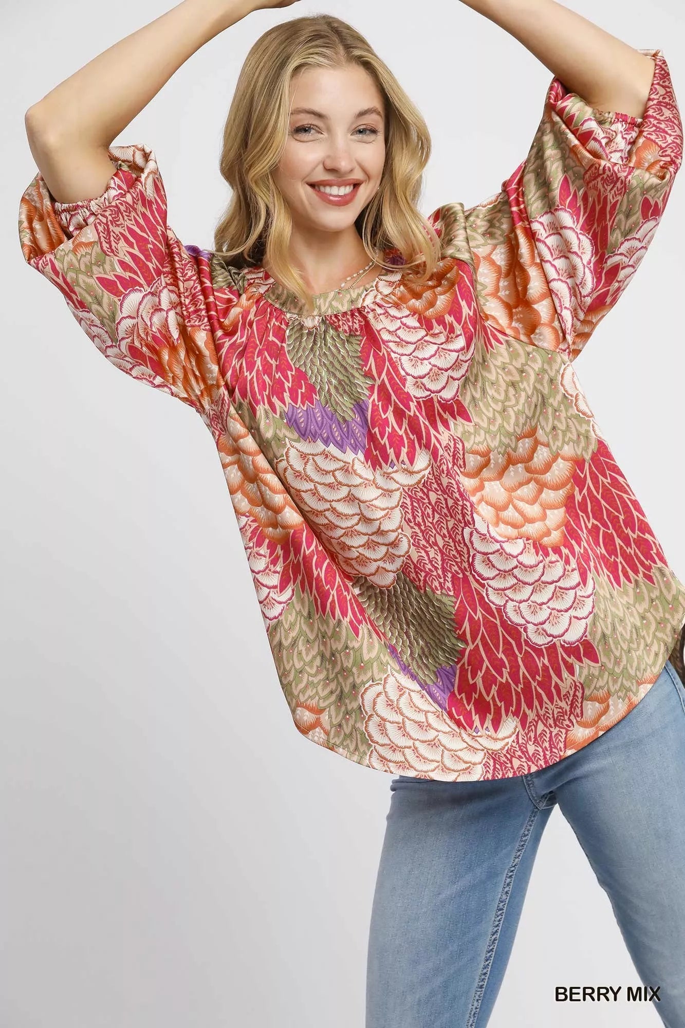 Umgee Boho Feather Print Peasant Blouse - Be Bliss Boutique