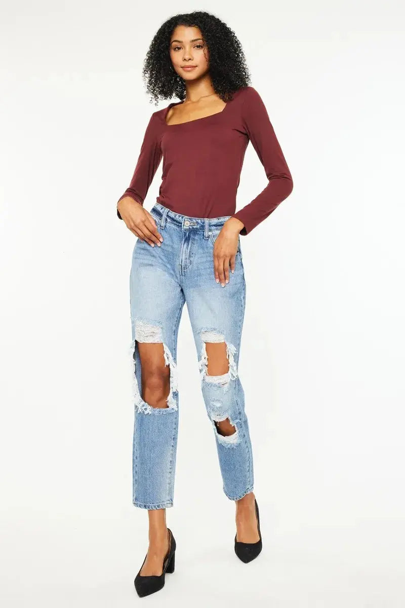 High Rise Distressed Kancan Boyfriend Jeans - Be Bliss Boutique