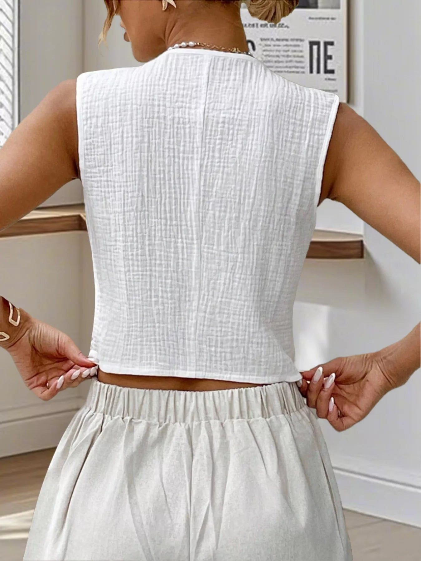 Textured Button Up Vest - Be Bliss Boutique