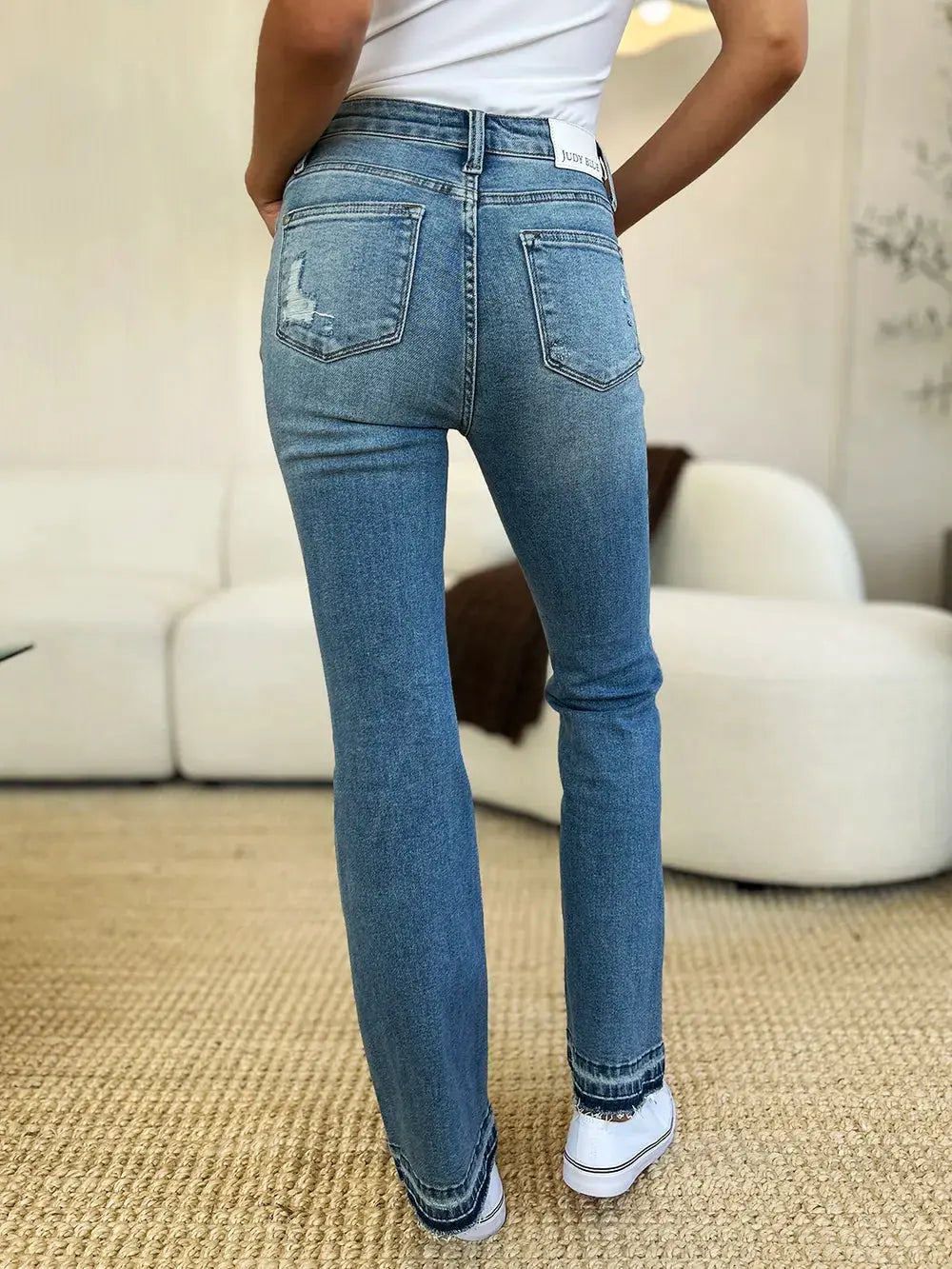 Full Size Mid Rise Destroyed Hem Distressed Judy Blue Jeans - Be Bliss Boutique