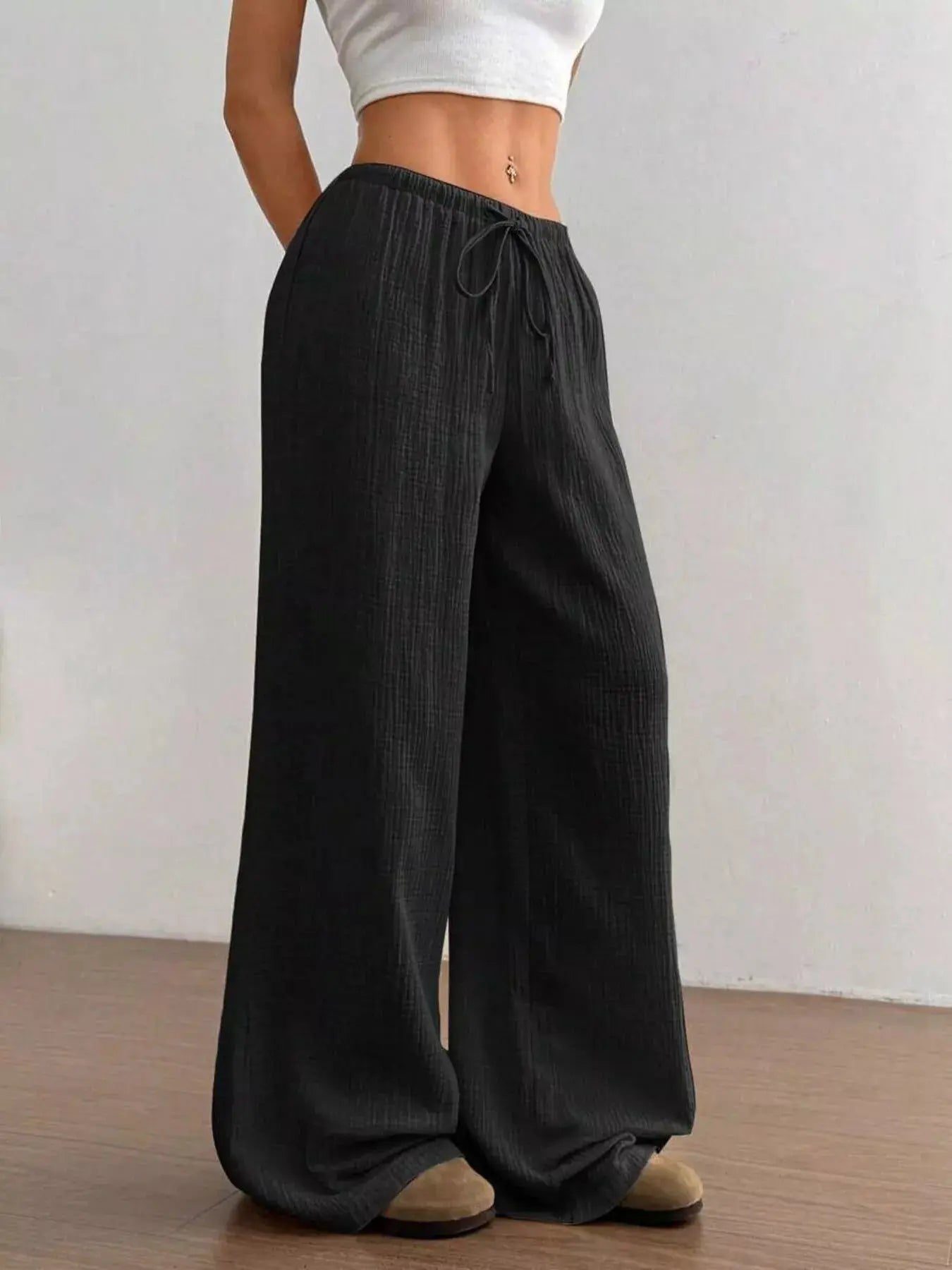 Plus Size Drawstring Wide Leg Pants - Be Bliss Boutique