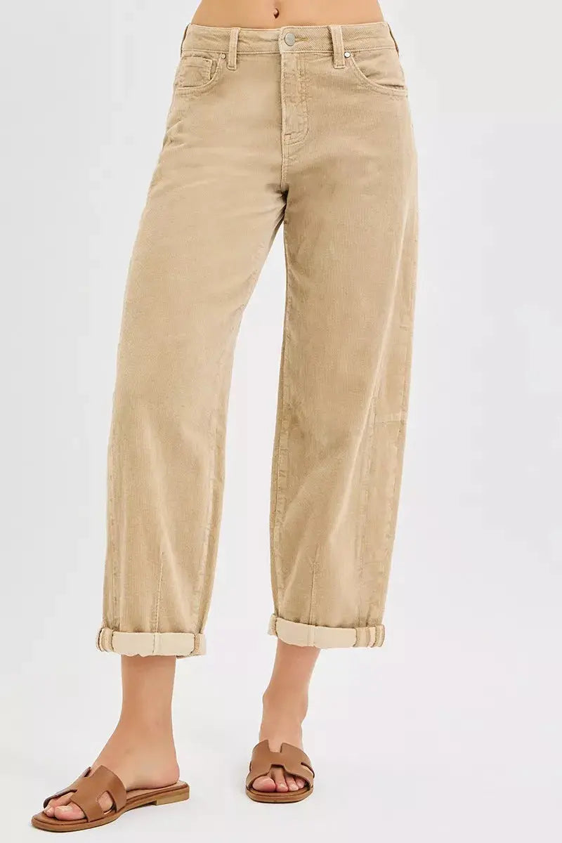 High Rise Crop Barrel Cordurory Pants by RISEN Jeans - Be Bliss Boutique