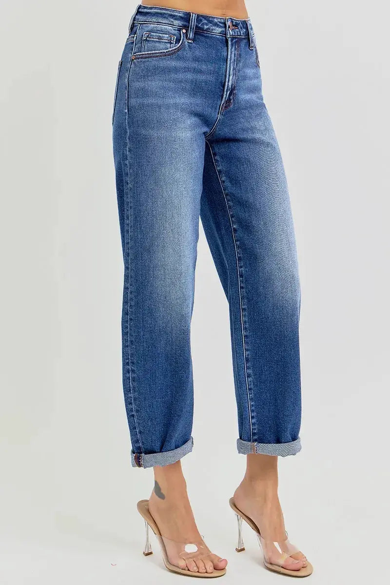 RISEN Jeans - Full/Plus Size High Rise Crop Mild Barrel Jeans - Be Bliss Boutique