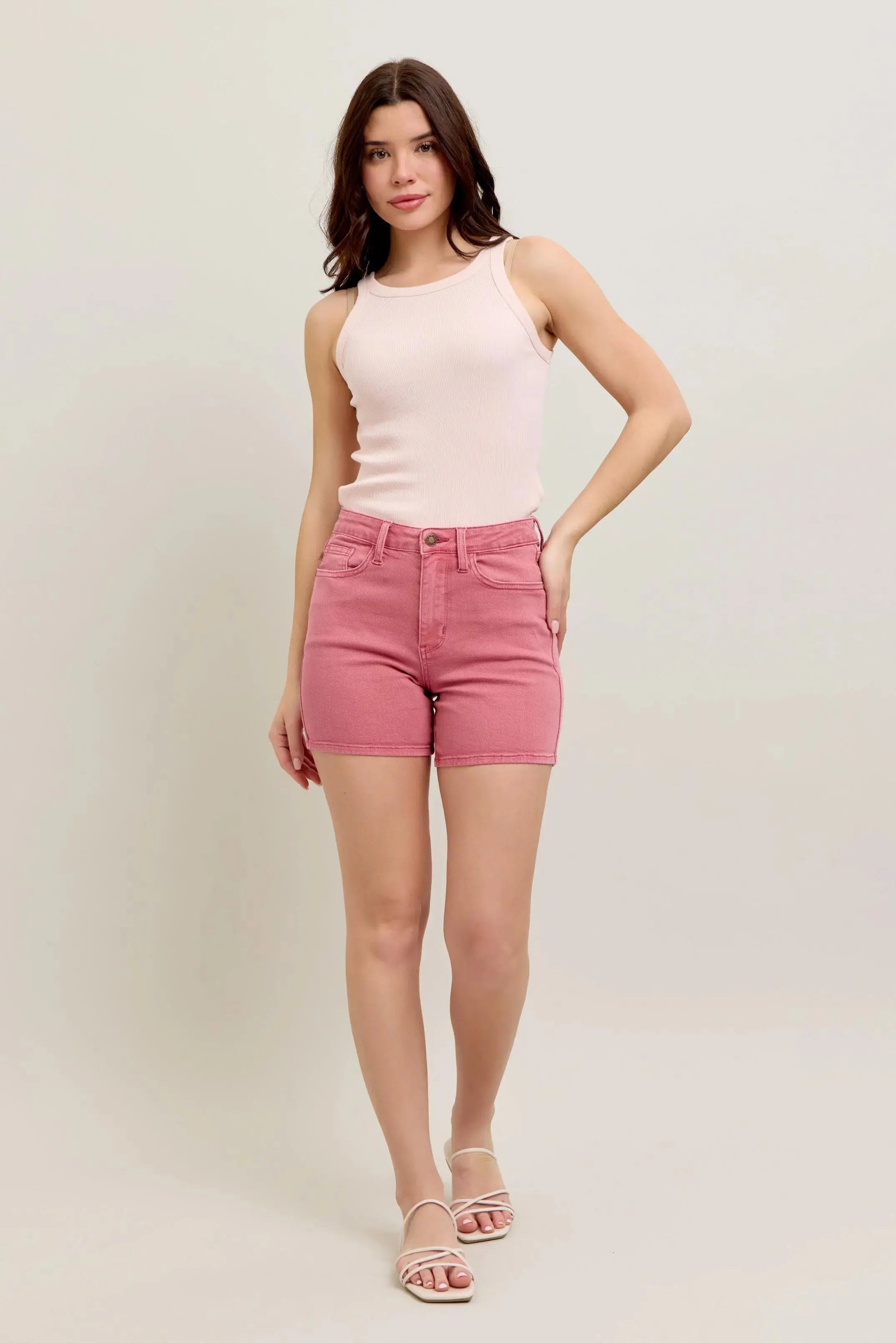 High Waist Pink Embroidered Pocket Denim Shorts by Judy Blue Jeans - Be Bliss Boutique