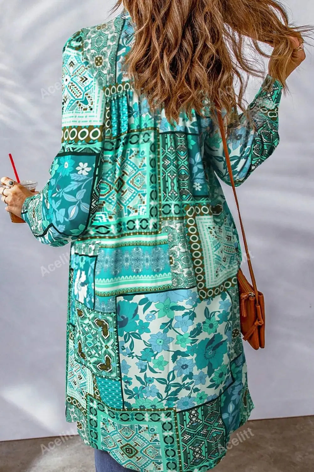 Printed Button Up Long Sleeve Cardigan - Be Bliss Boutique