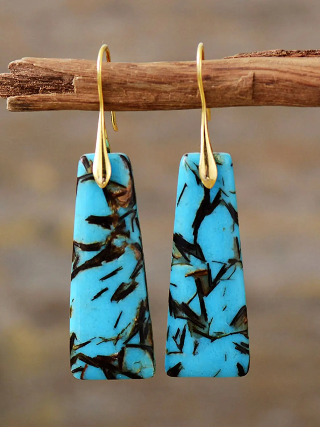 Geometric Imperial Jasper Dangle Earrings - Boho Gold Hooks - Be Bliss Boutique