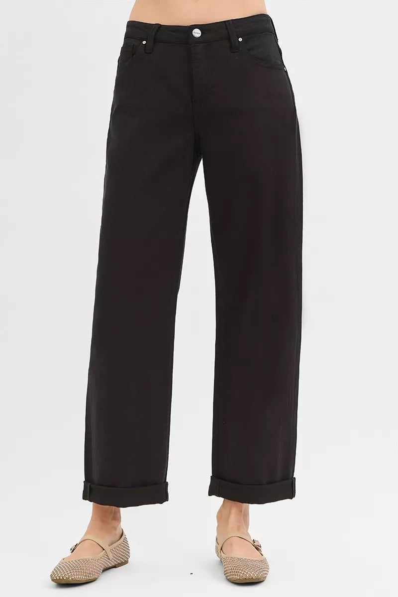RISEN Tummy Control Mid Rise Ankle Barrel Relaxed Baggy - Be Bliss Boutique