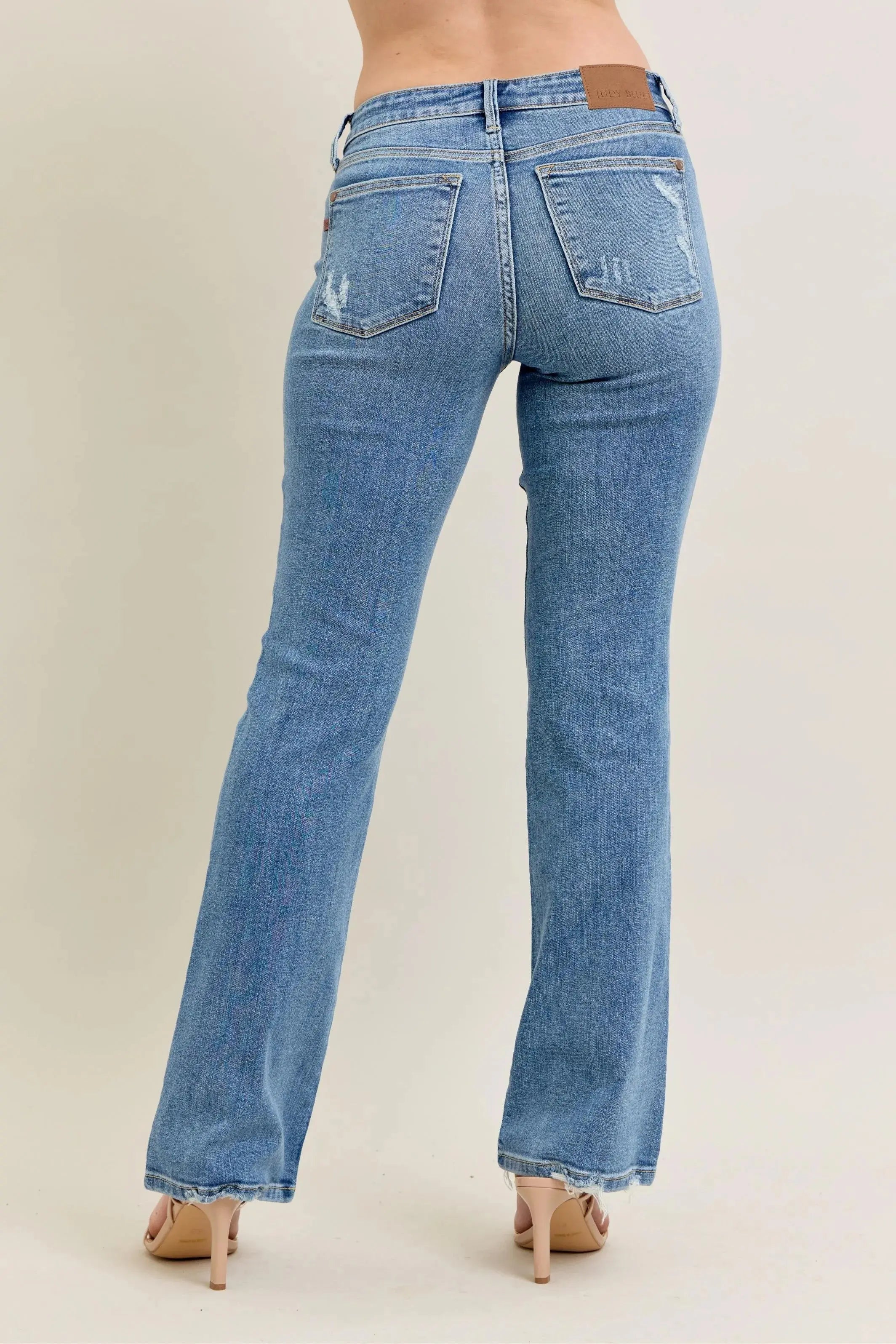Full Size Mid Rise Wash Destroy Hem Bootcut Judy Blue Jeans - Be Bliss Boutique