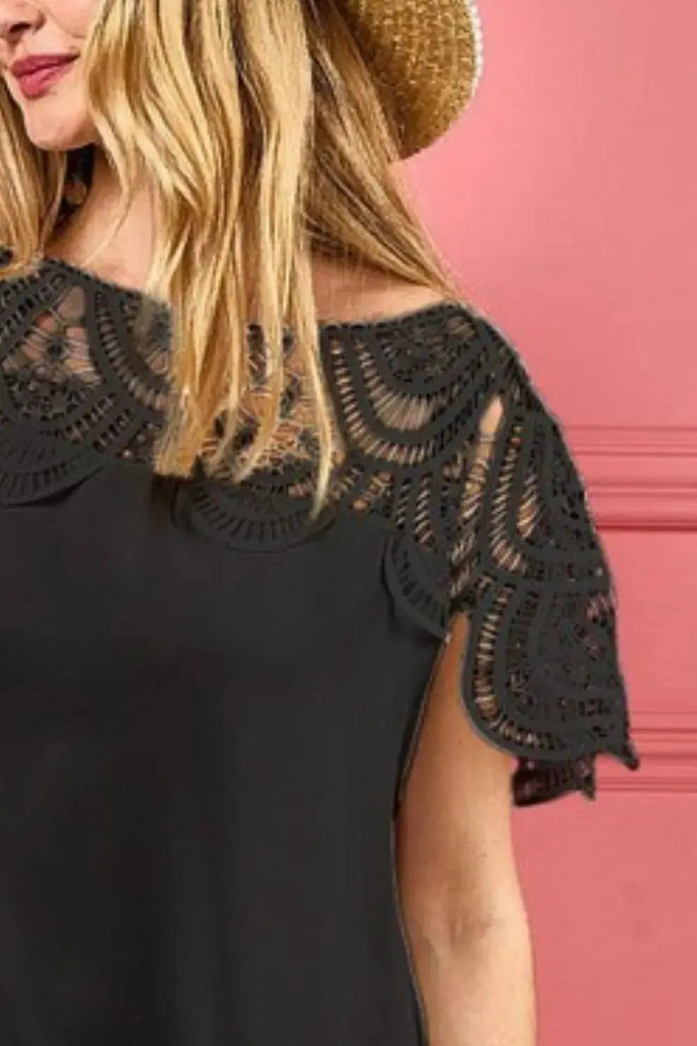 BiBi Crochet Lace Yoke Detailed Wrinkled Dress - Be Bliss Boutique