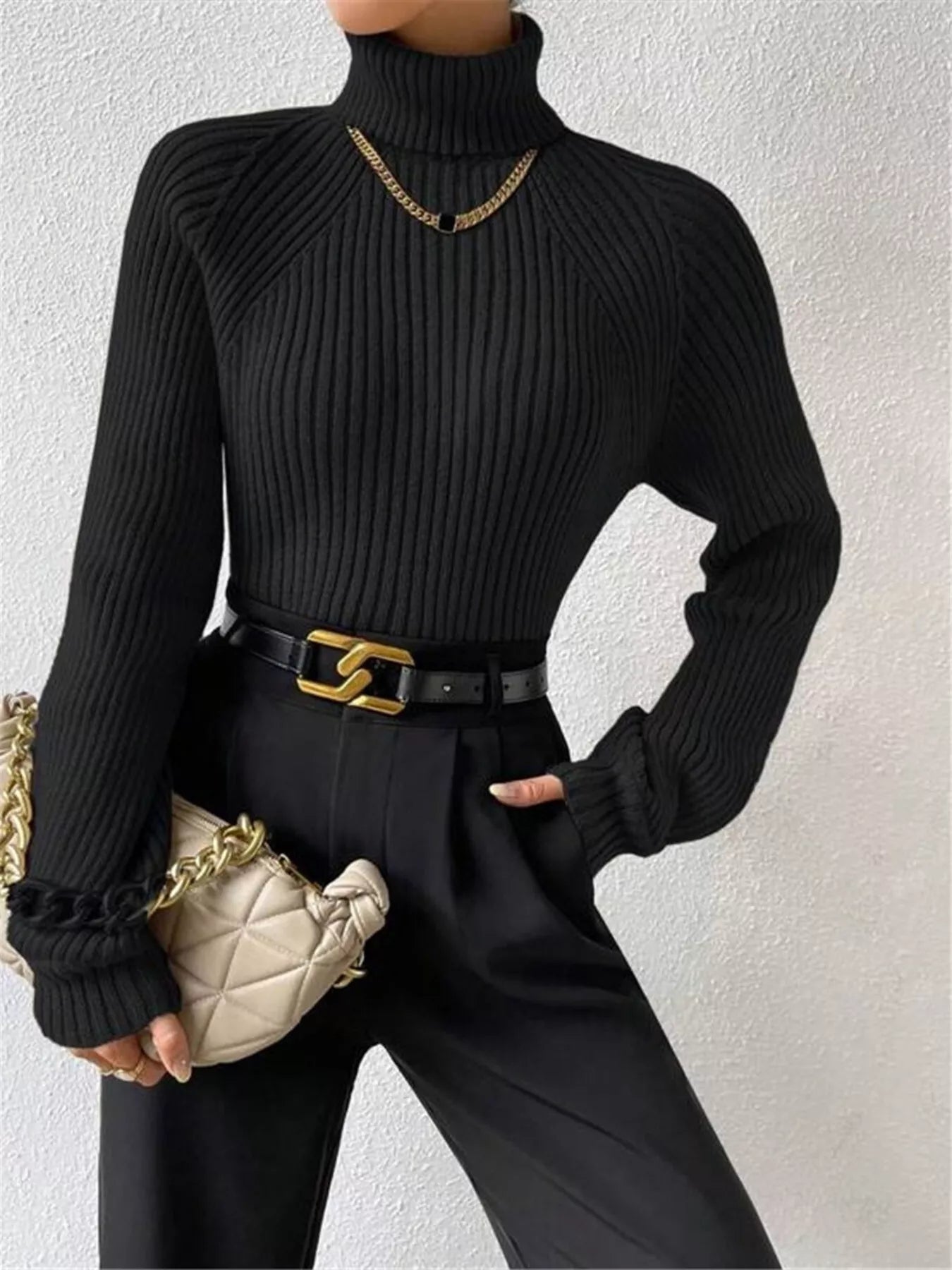 Ribbed Knit Turtleneck Sweater - Be Bliss Boutique