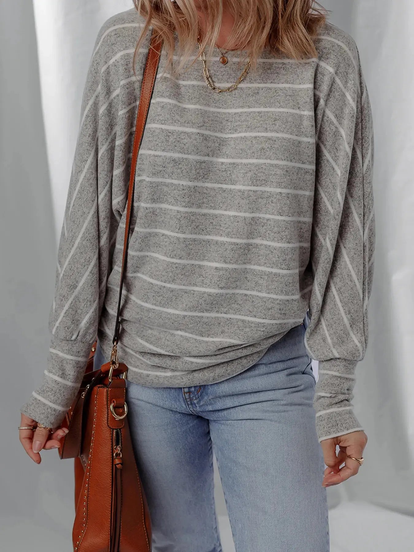 Striped Dolman Sleeve Drop Shoulder Top - Be Bliss Boutique