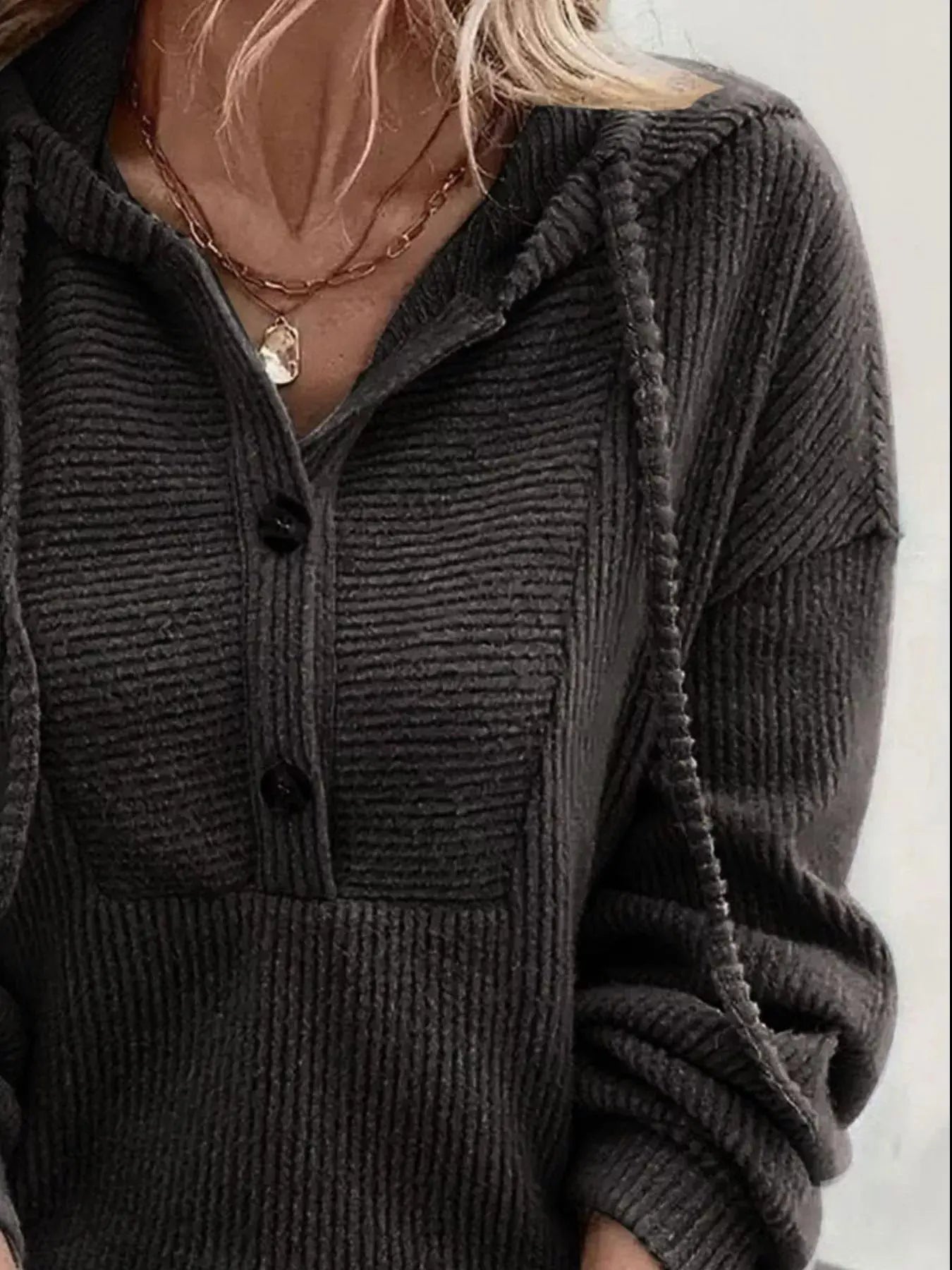 Button Front Drawstring Hoodie - Be Bliss Boutique