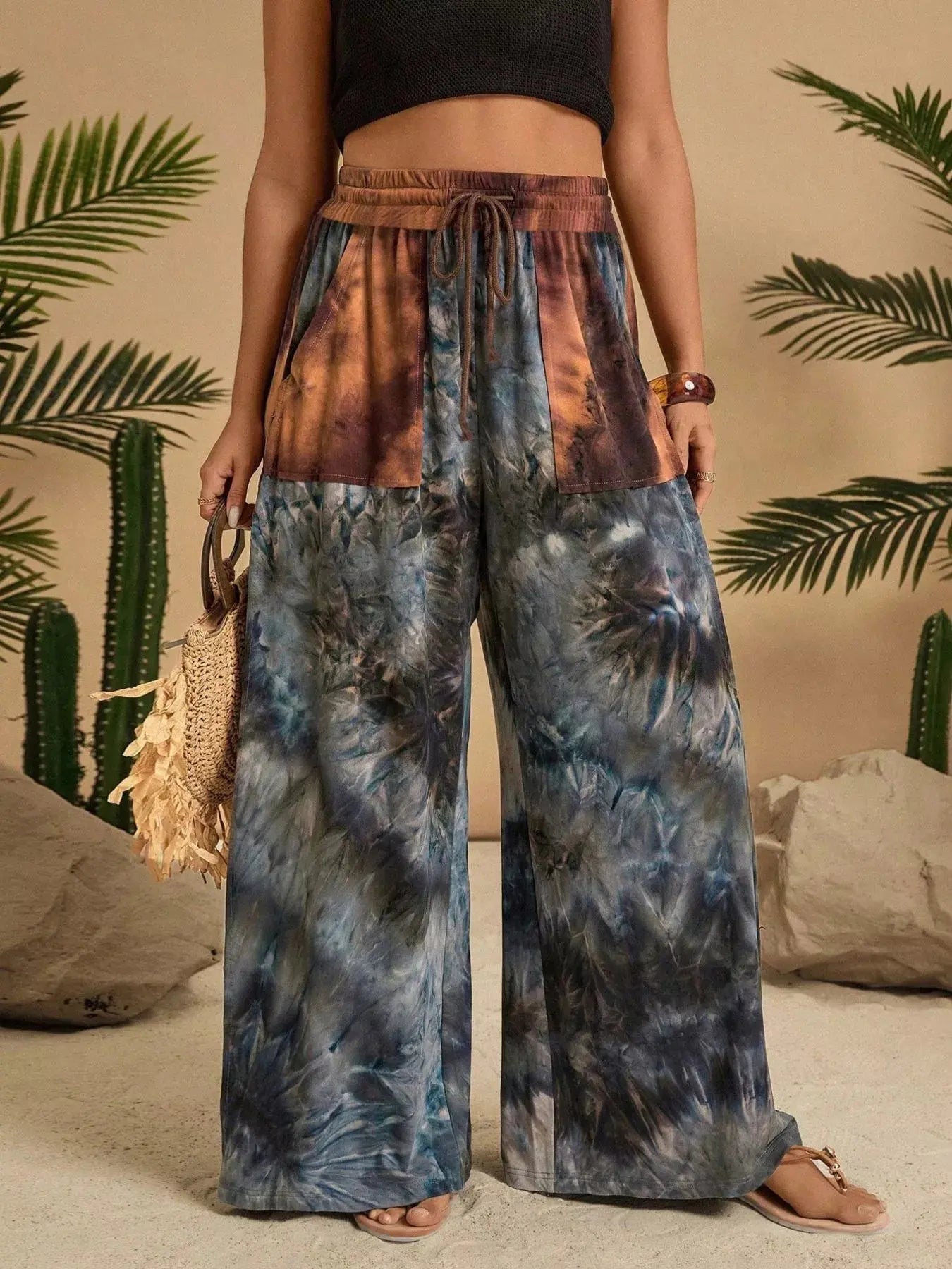 Full Size Tie-Dye Wide Leg Casual Pants - Be Bliss Boutique