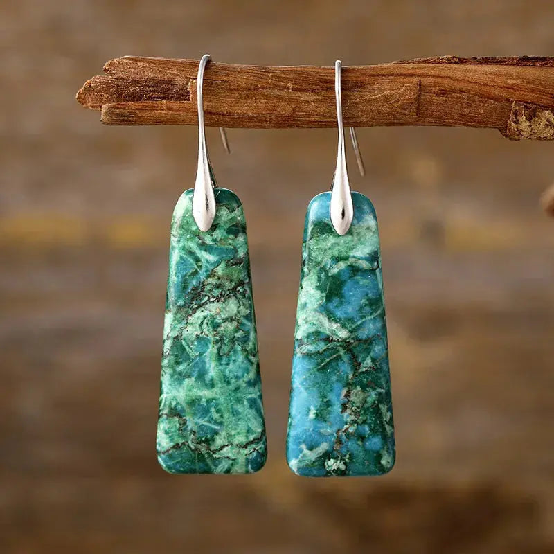 Trapezoid Natural Stone Drop Earrings with Gold or Silver Hooks - Be Bliss Boutique