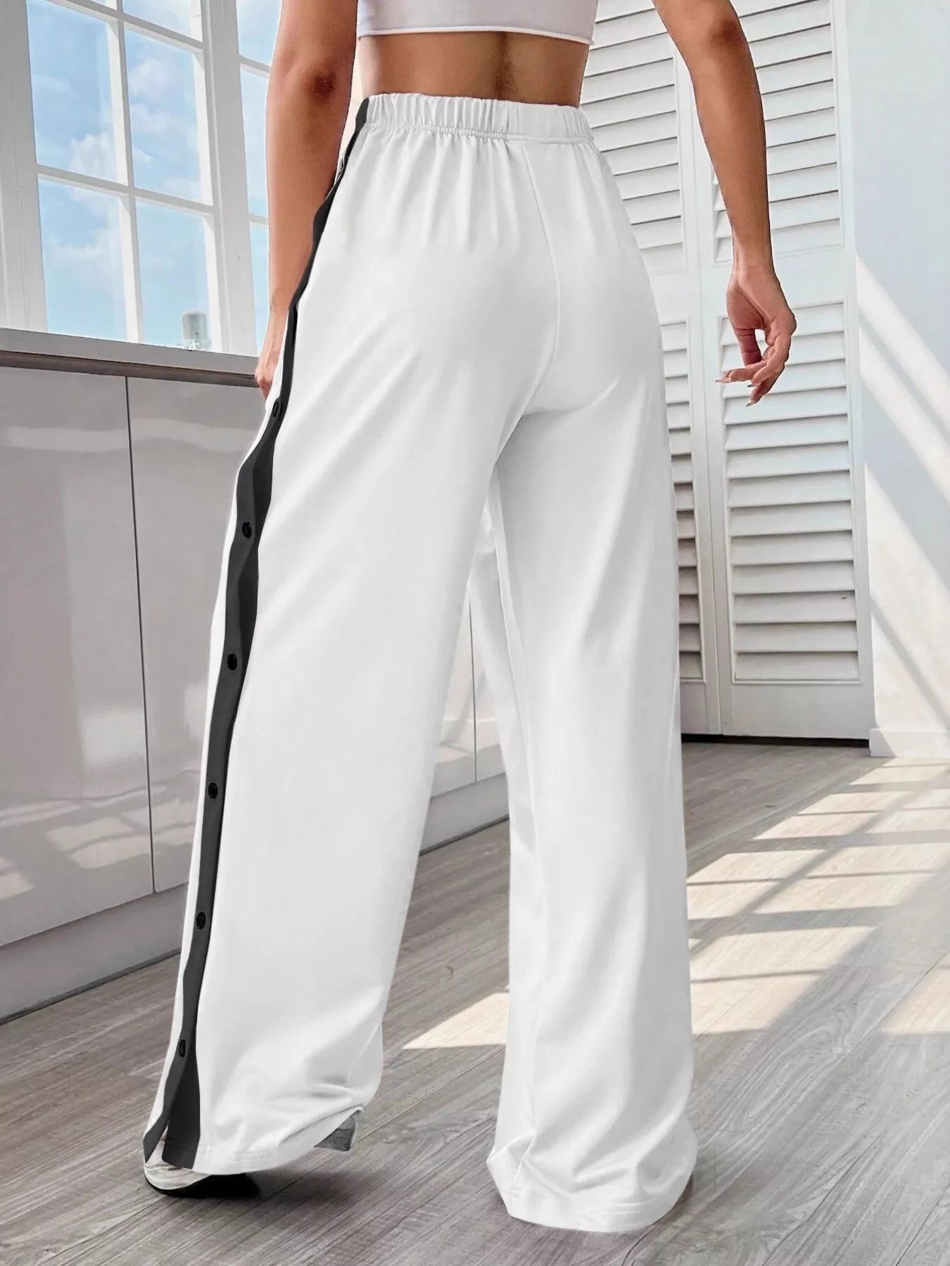 Two-Tone Side Snap Wide Leg Pants -  Be Bliss Boutique
