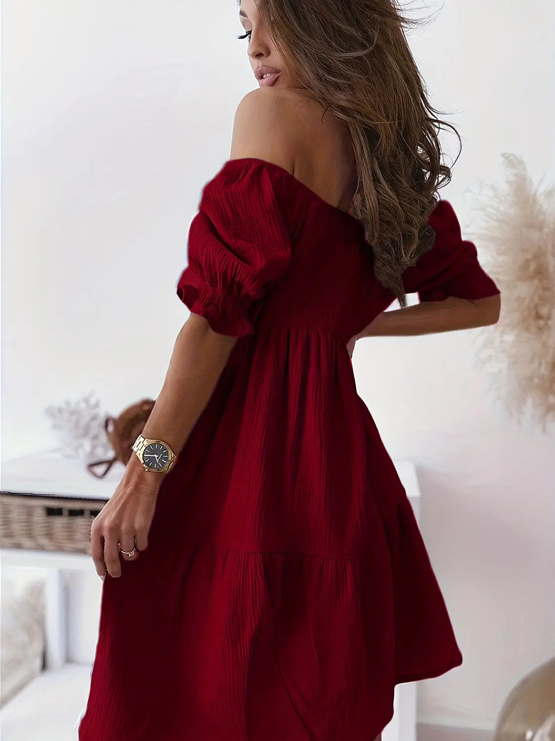 Full Size Ruffled Off Shoulder Short Sleeve Dress - Be Bliss Boutique