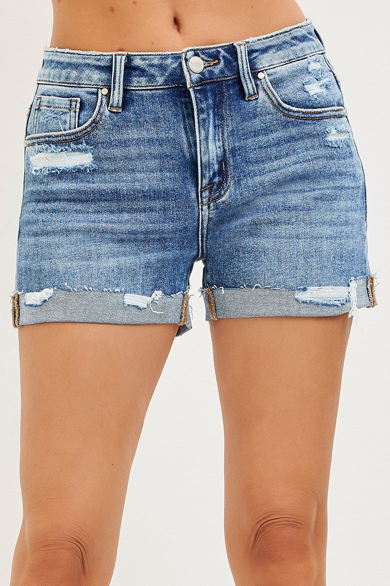 RISEN Cuffed Mid Rise Denim Shorts - Be Bliss Boutique