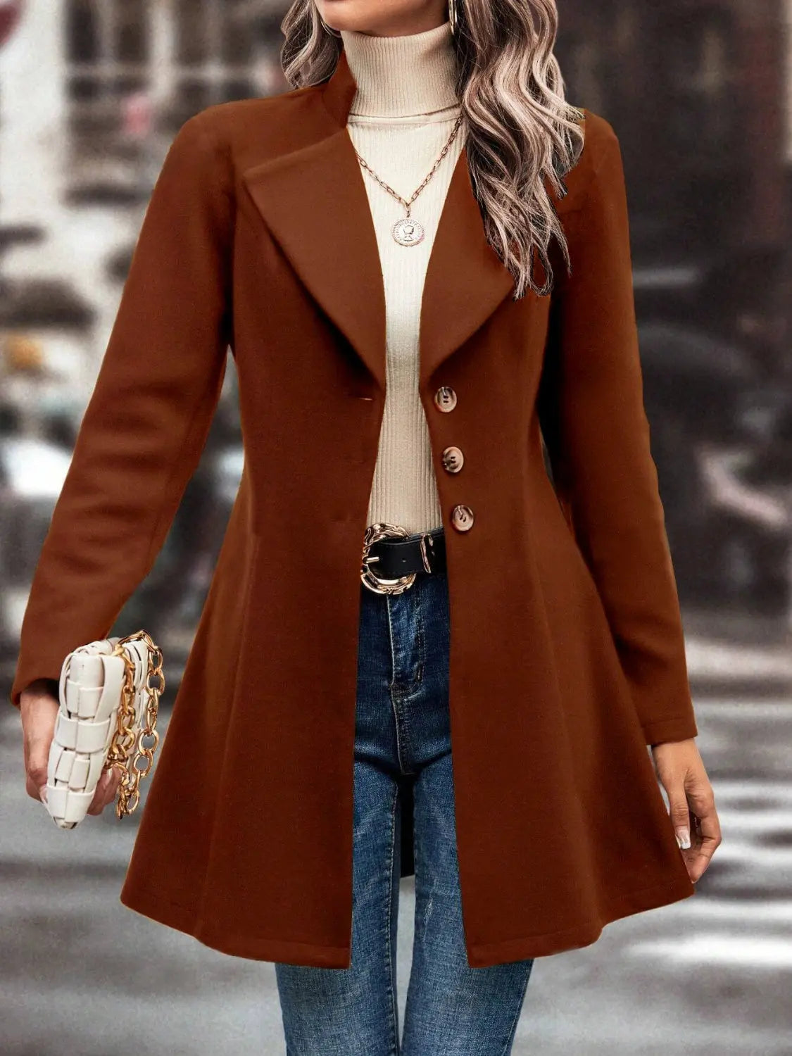 Collared Neck Long Sleeve Womens Longline Coat - Be Bliss Boutique
