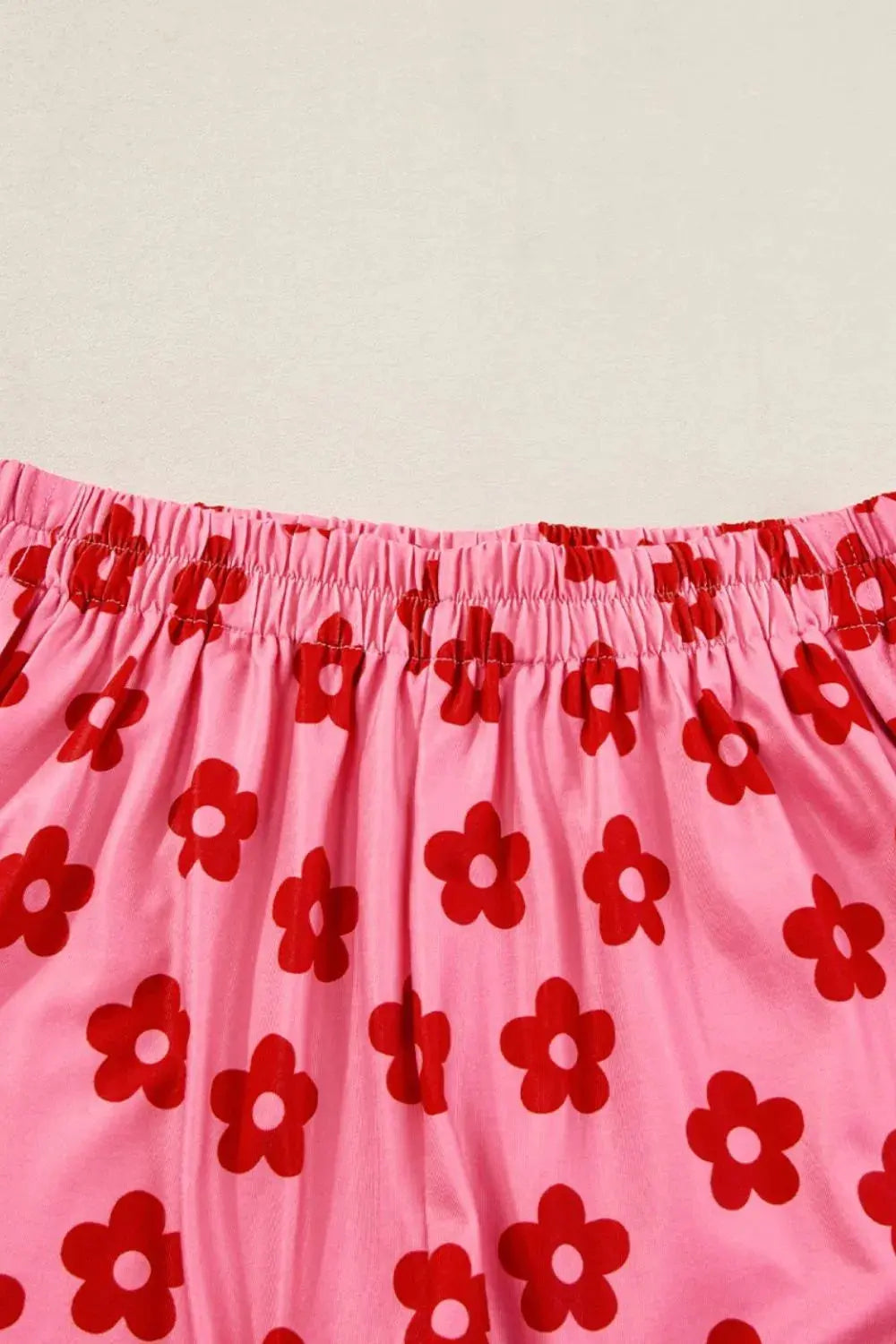 Pink & Red Floral Cropped Tee and Shorts Womens Loungewear Set - Be Bliss Boutique