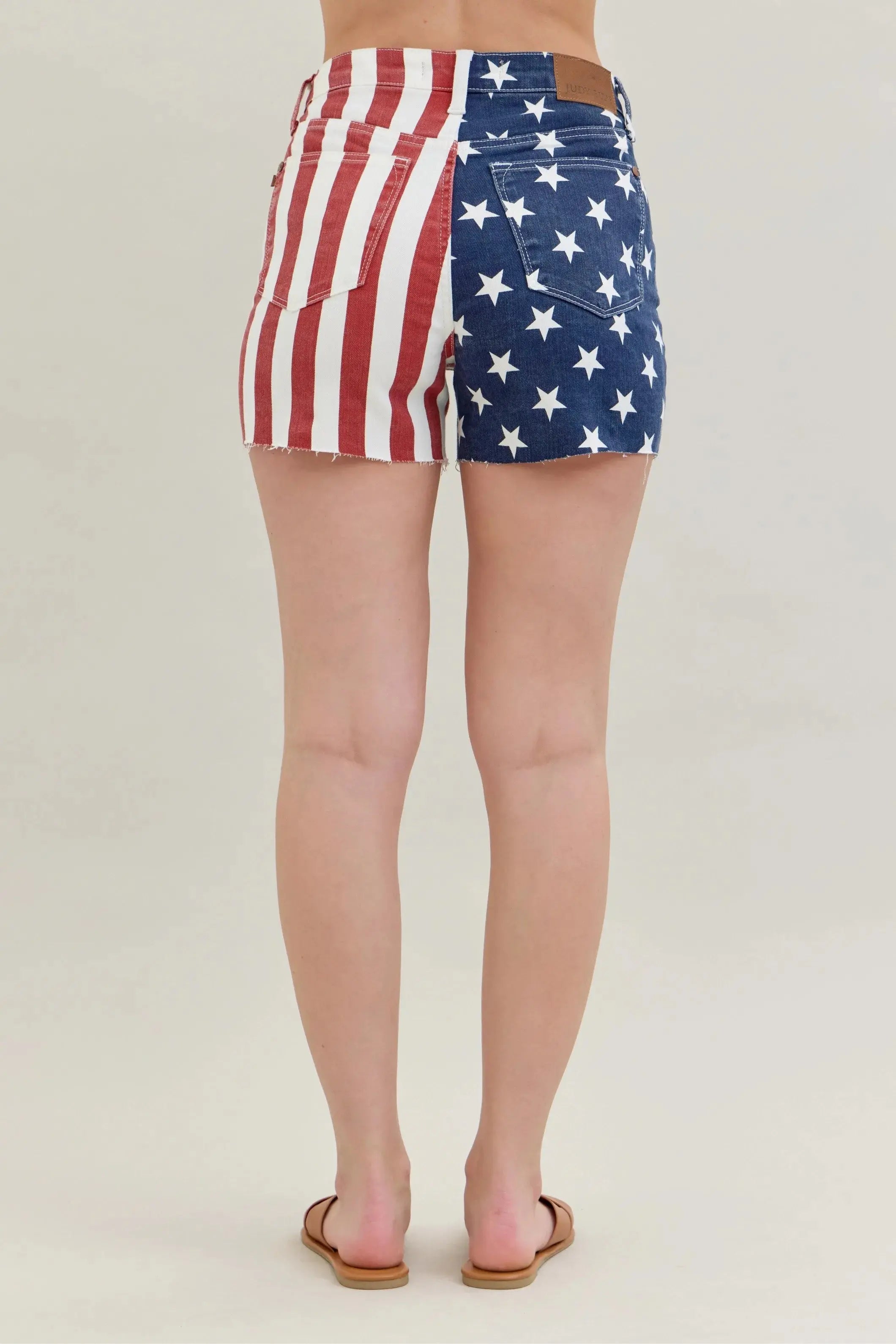 Judy Blue Jeans - Full Size High Waist Americana Flag Fray Hem Shorts - Be Bliss Boutique