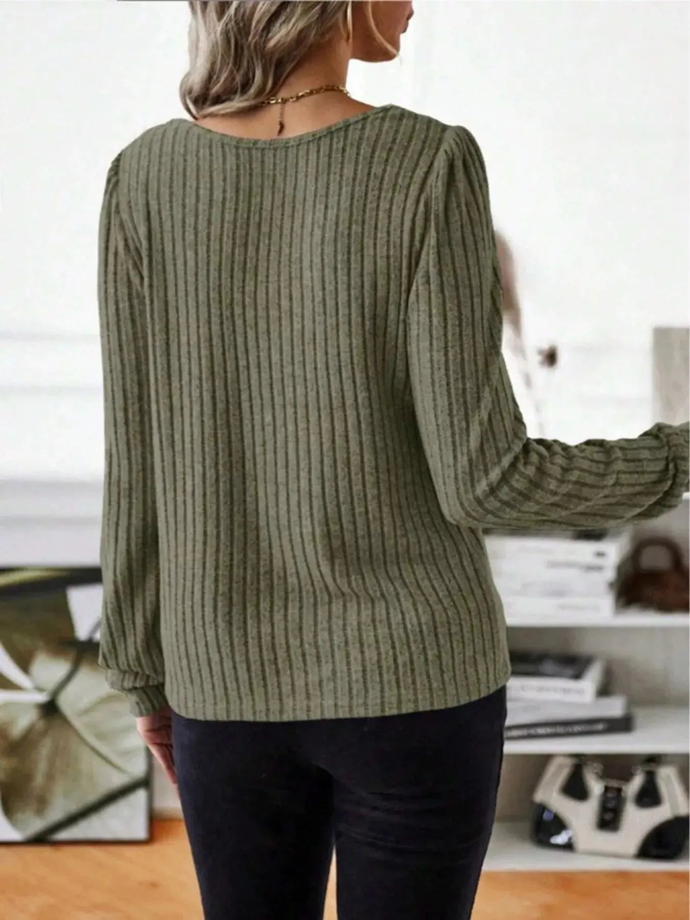Ribbed Knit Long Sleeve T Shirt - Be Bliss Boutique