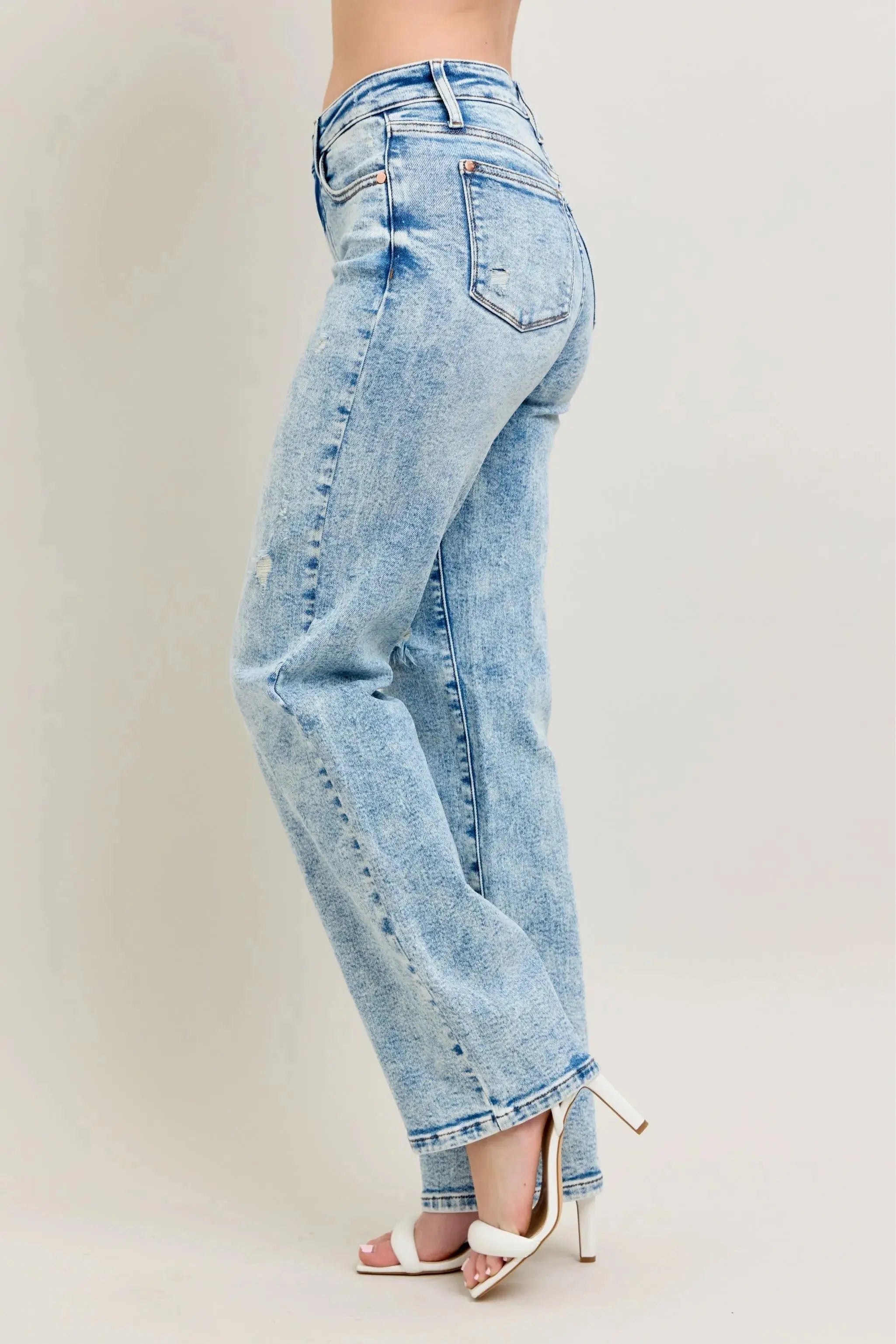 Full Size High Waist Mineral Wash Destroy 90's Straight Leg Judy Blue Jeans - Be Bliss Boutique
