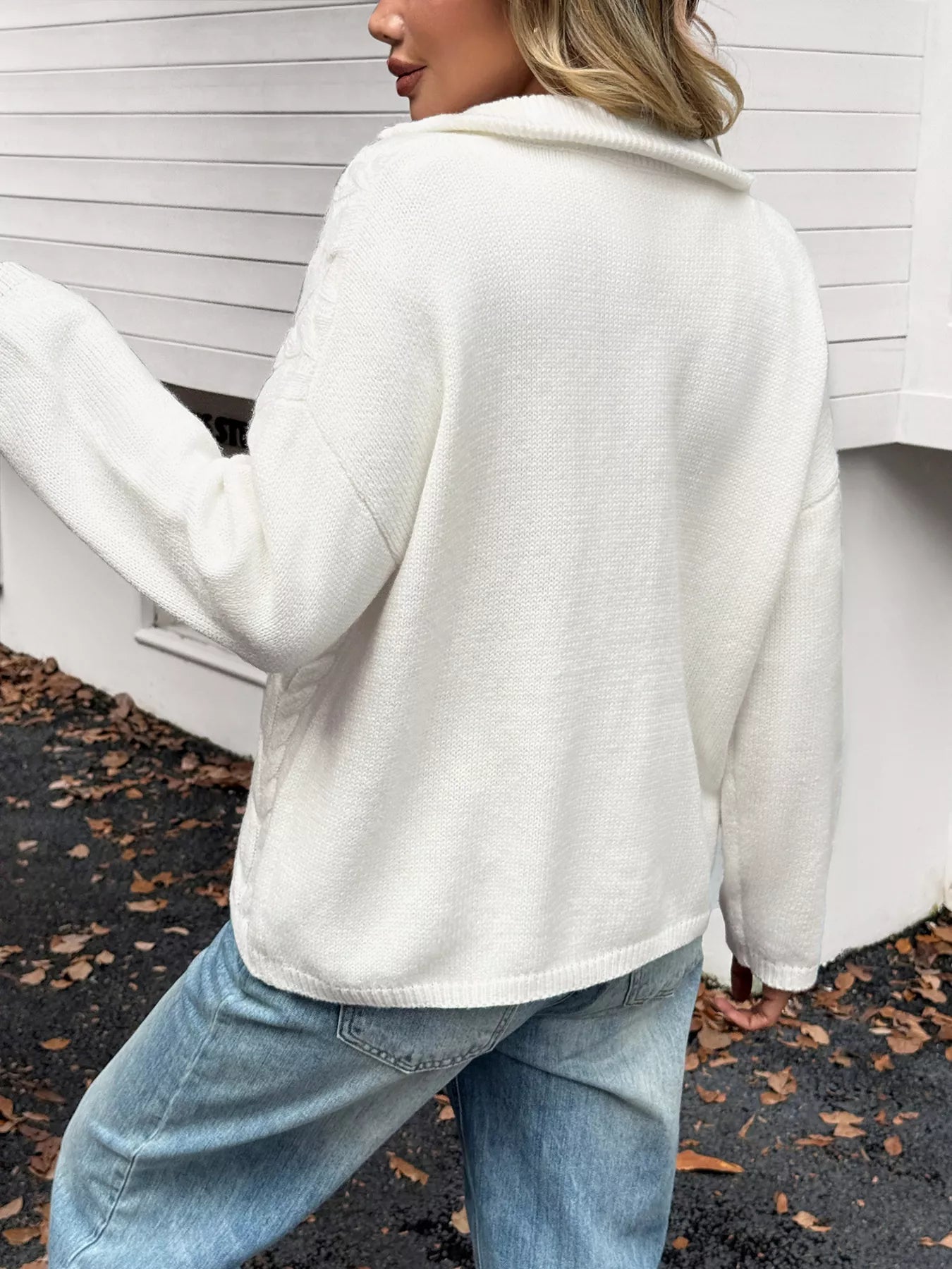 Zip Collar Cable-Knit Sweater - Be Bliss Boutique