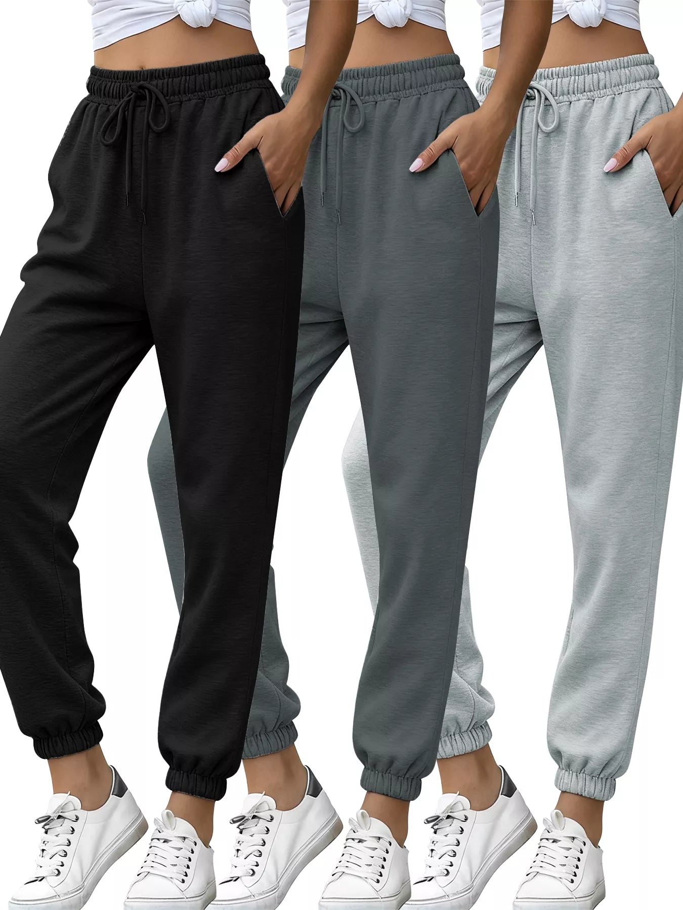 3-Piece Drawstring Joggers with Pockets Set - Be Bliss Boutique
