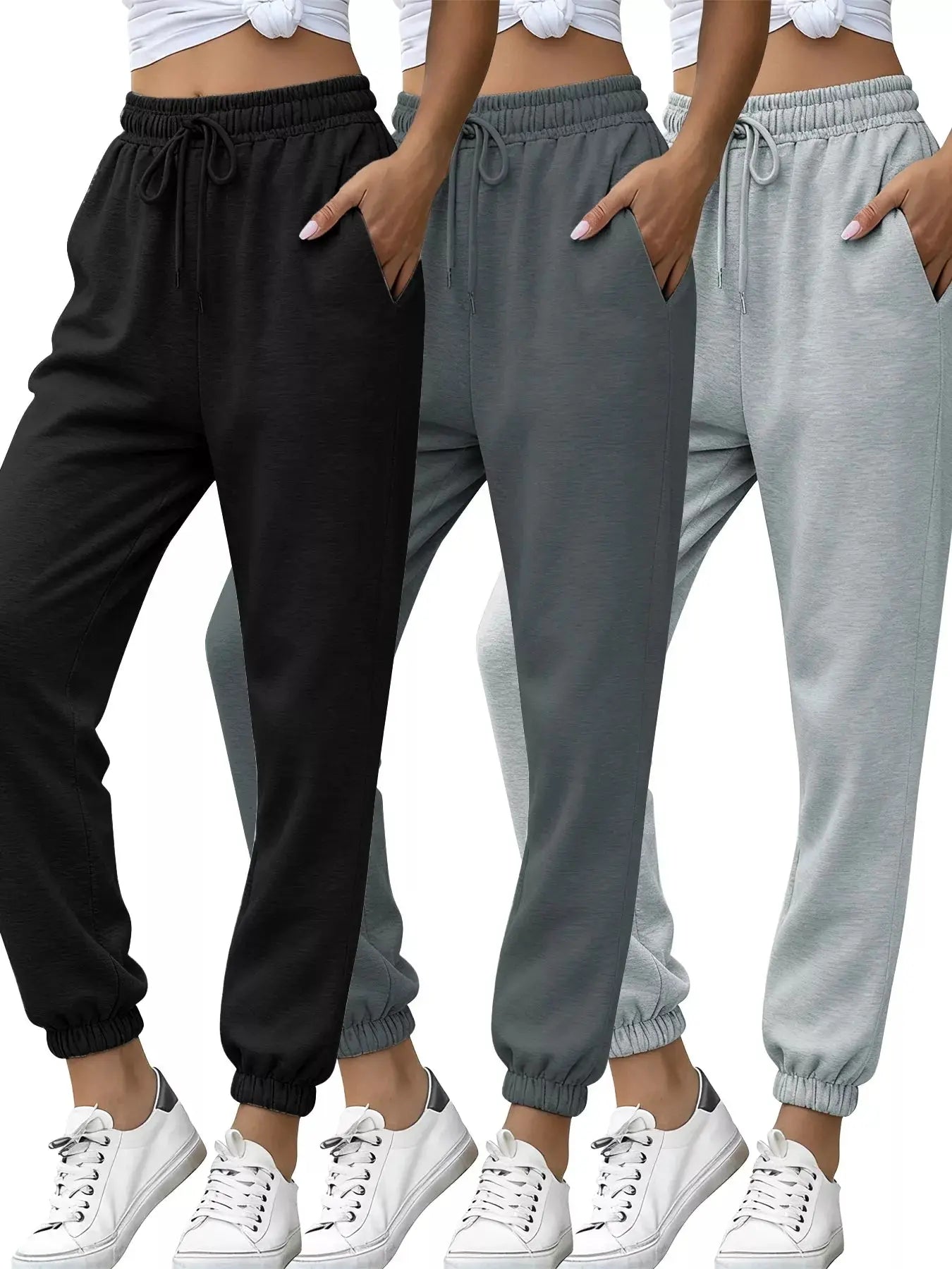 3-Piece Drawstring Joggers with Pockets Set - Be Bliss Boutique