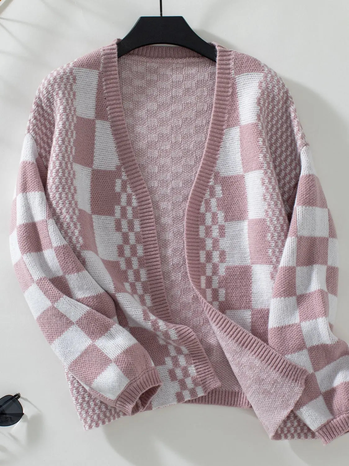 Double Take Checkered Dropped Shoulder Cardigan - Be Bliss Boutique