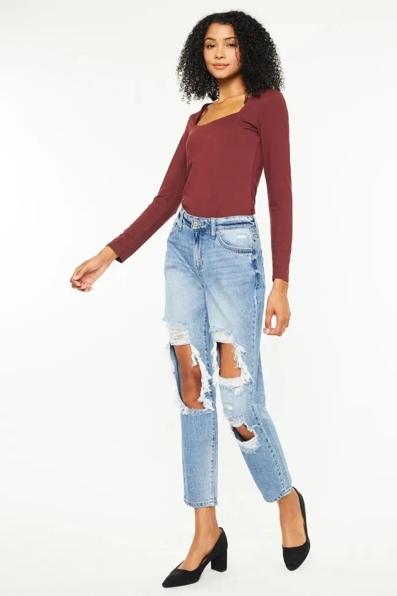 High Rise Distressed Kancan Boyfriend Jeans - Be Bliss Boutique