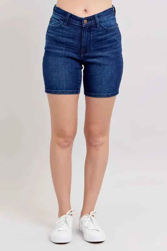 Judy Blue Full Size/Plus Size High Waist V-Front Bermuda Shorts - Be Bliss Boutique