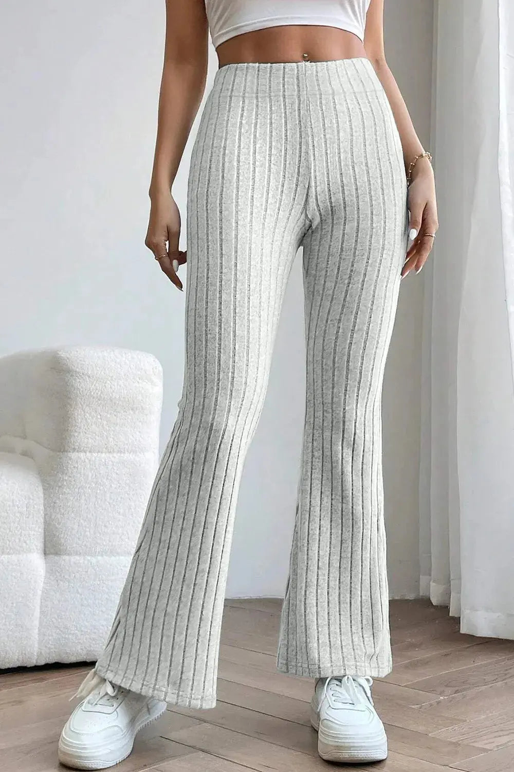 Basic Bae Full Size Ribbed High Waist Flare Pants - Be Bliss Boutique
