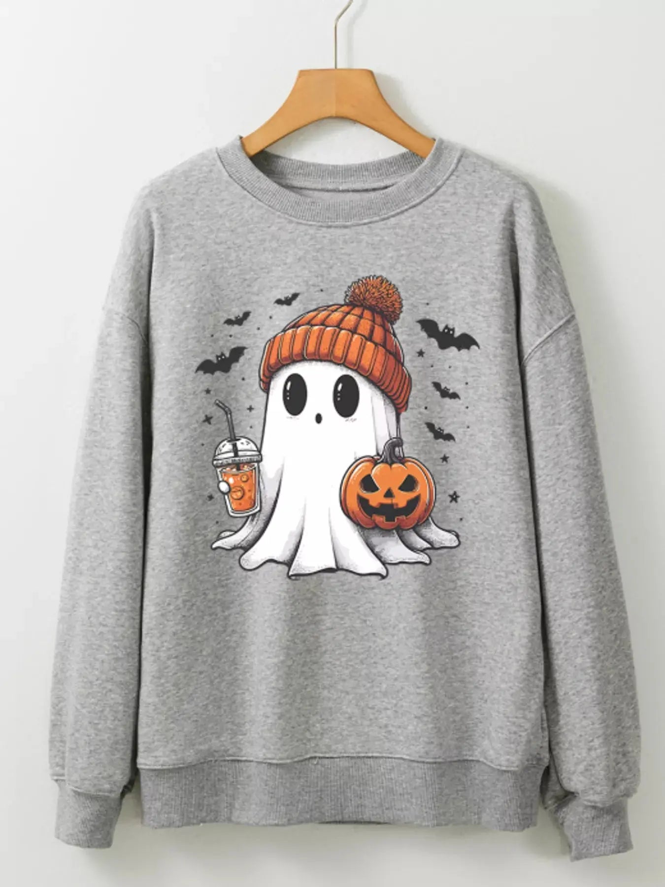 Round Neck Halloween Ghost Sweatshirt - Be Bliss Boutique