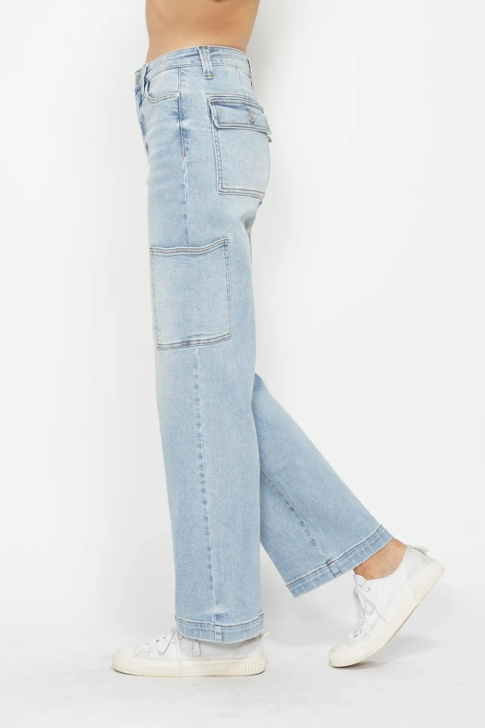 High Waist Cargo Pocket Straight Leg Judy Blue Jeans – Full Size - Be Bliss Boutique