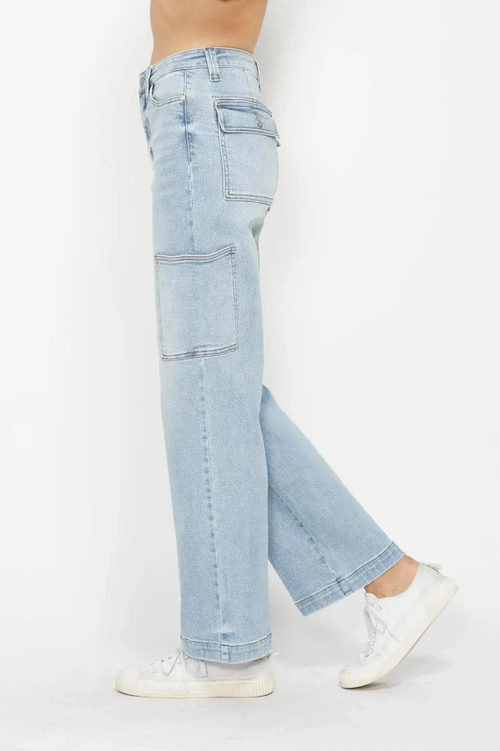 High Waist Cargo Pocket Straight Leg Judy Blue Jeans – Full Size - Be Bliss Boutique