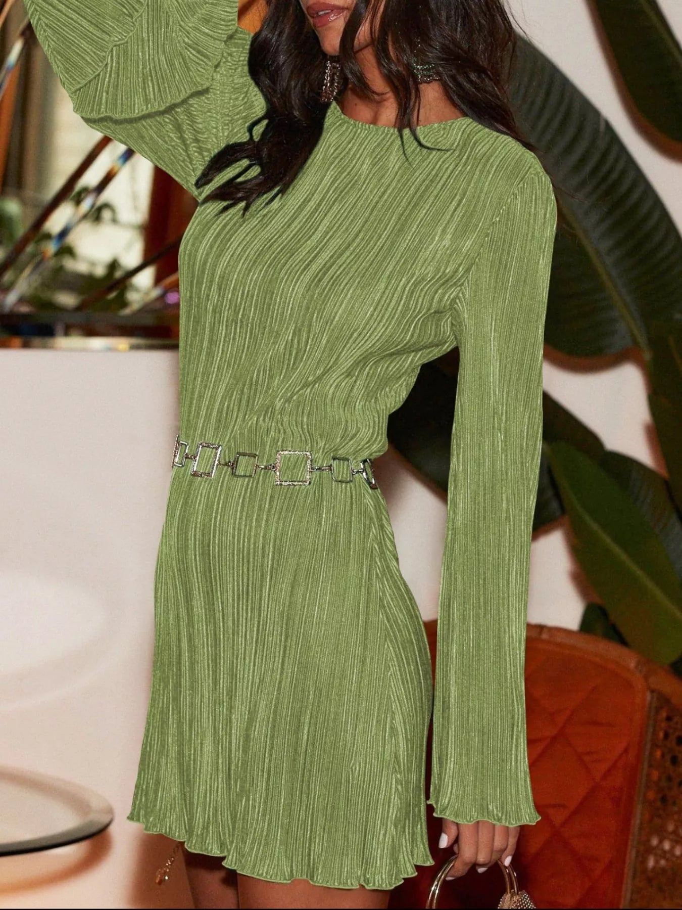 Cutout Back Flare Sleeve Dress -  Be Bliss Boutique