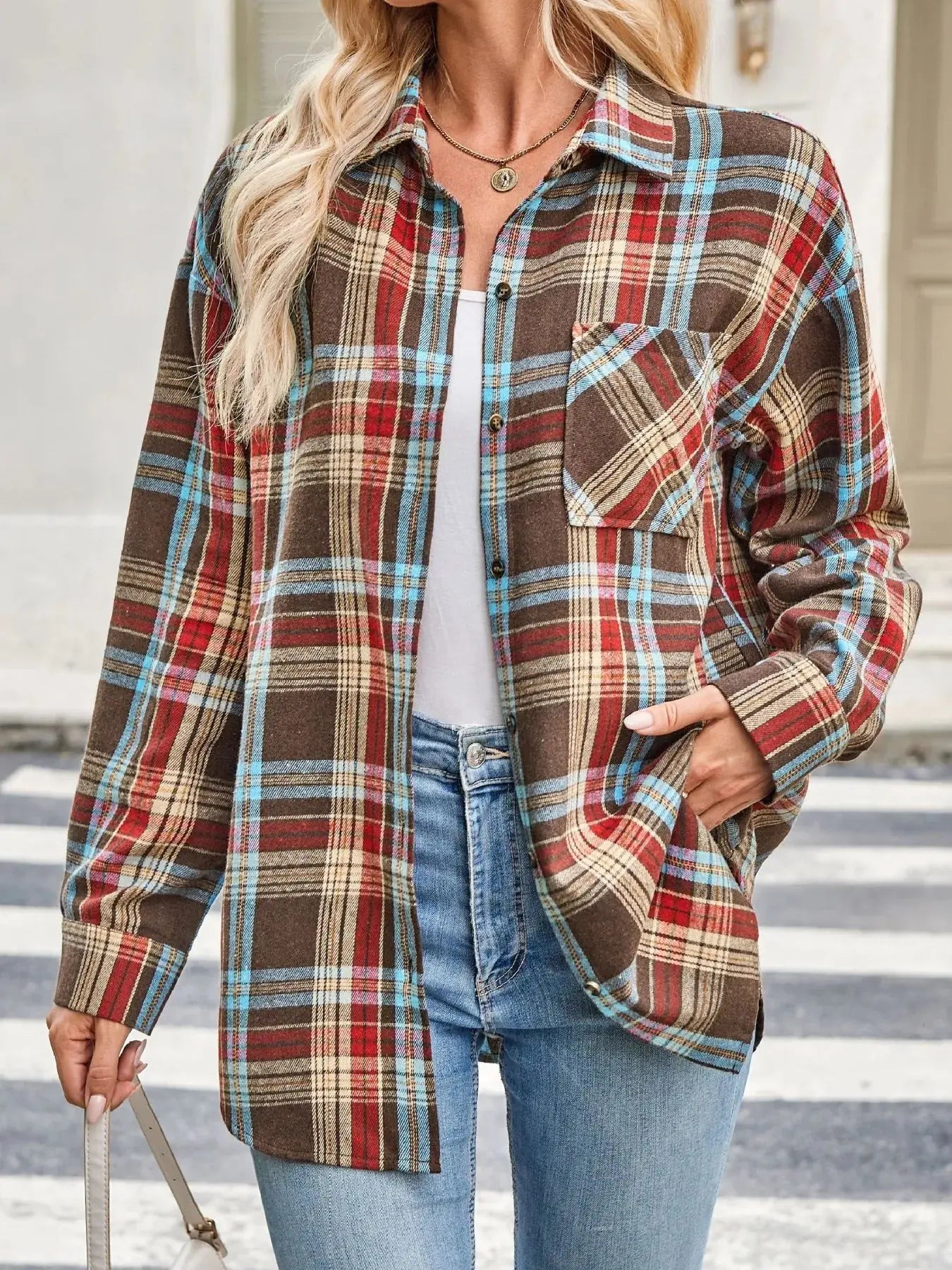 Oversized Plaid Button Up Long Sleeve Shirt - Be Bliss Boutique