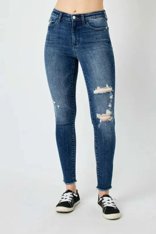 Full Size High Waist Distressed Skinny Leg Judy Blue Jeans - Be Bliss Boutique
