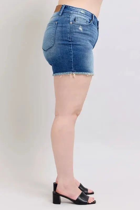 Judy Blue Jeans - Full Size V-Front Denim Shorts with Shield Pockets - Be Bliss Boutique