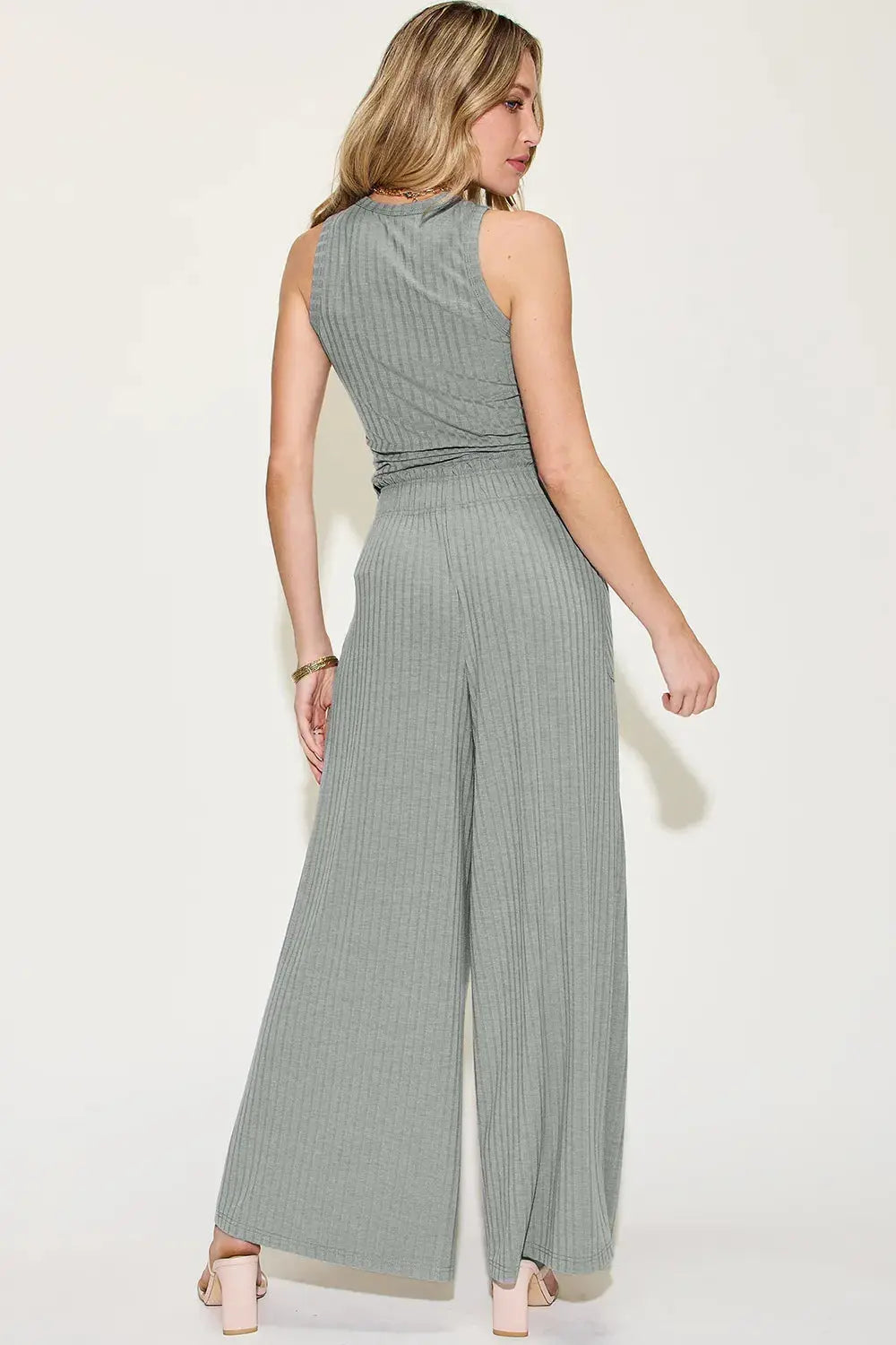 Basic Bae Full Size Ribbed Tank and Wide Leg Pants Set - Be Bliss Boutique