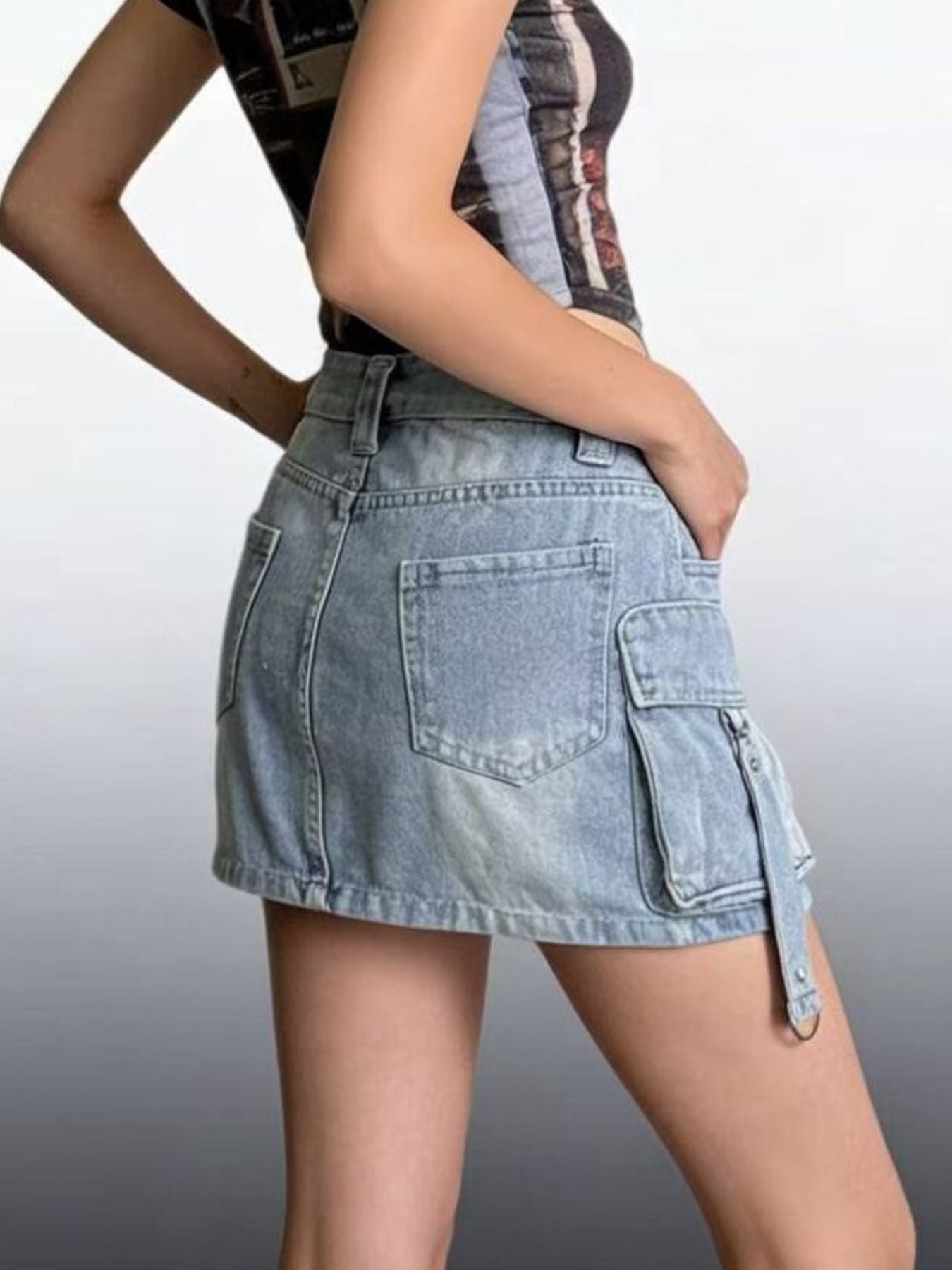Washed Cargo Denim Skirt - Be Bliss Boutique