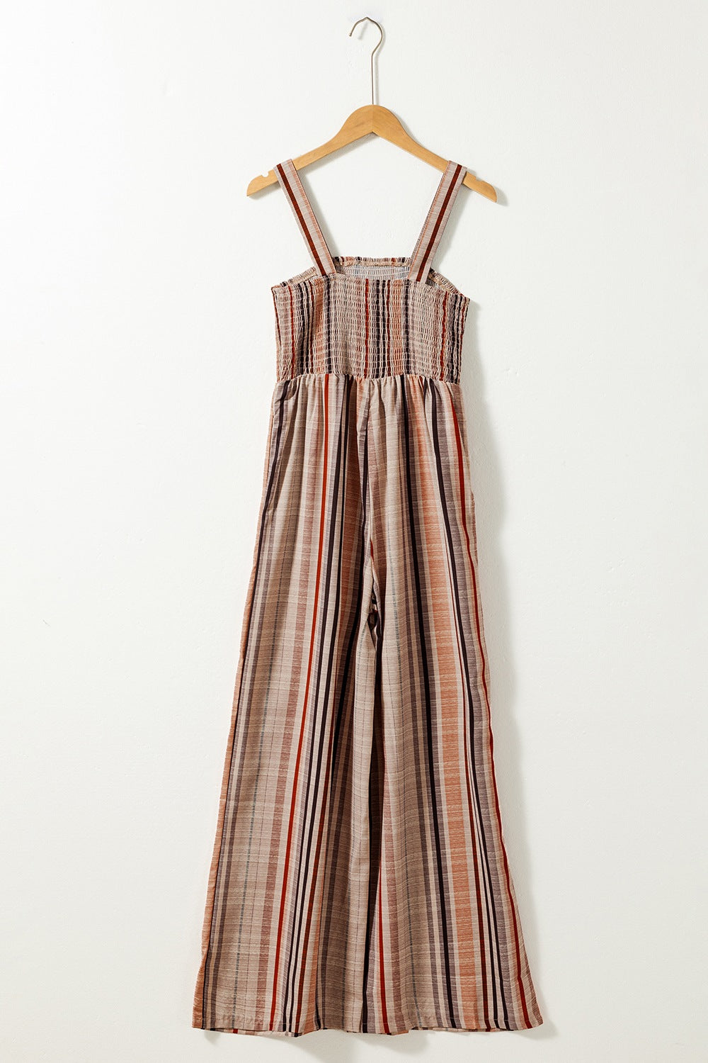 Stripe Square Neck Sleeveless Smocked Bodice Wide Leg Jumpsuit - Be Bliss Boutique