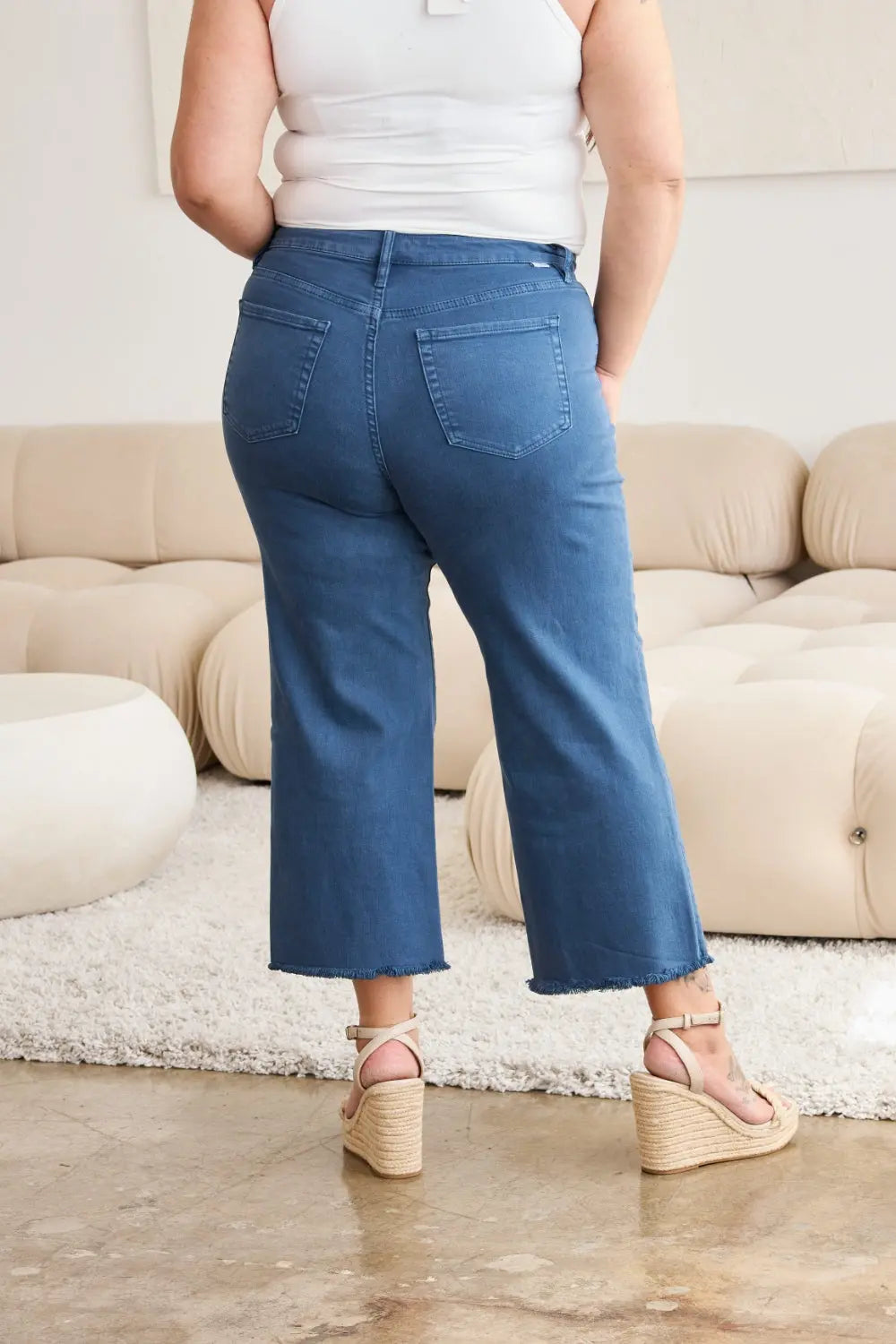 RFM Crop Full Size Tummy Control High Waist Raw Hem Jeans - Be Bliss Boutique