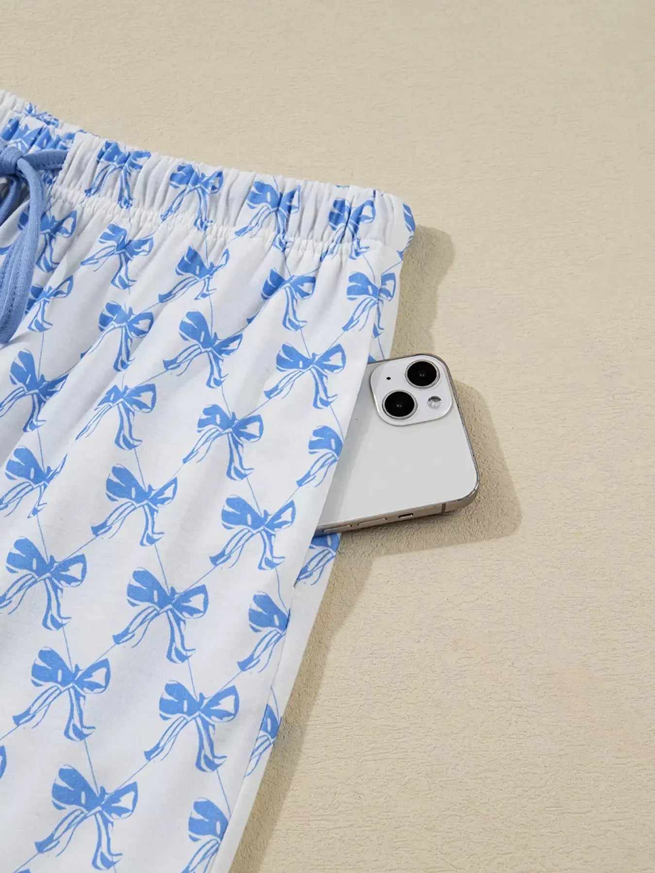 Bow Print Long Sleeve Shirt and Pants Pajama Set - Be Bliss Boutique