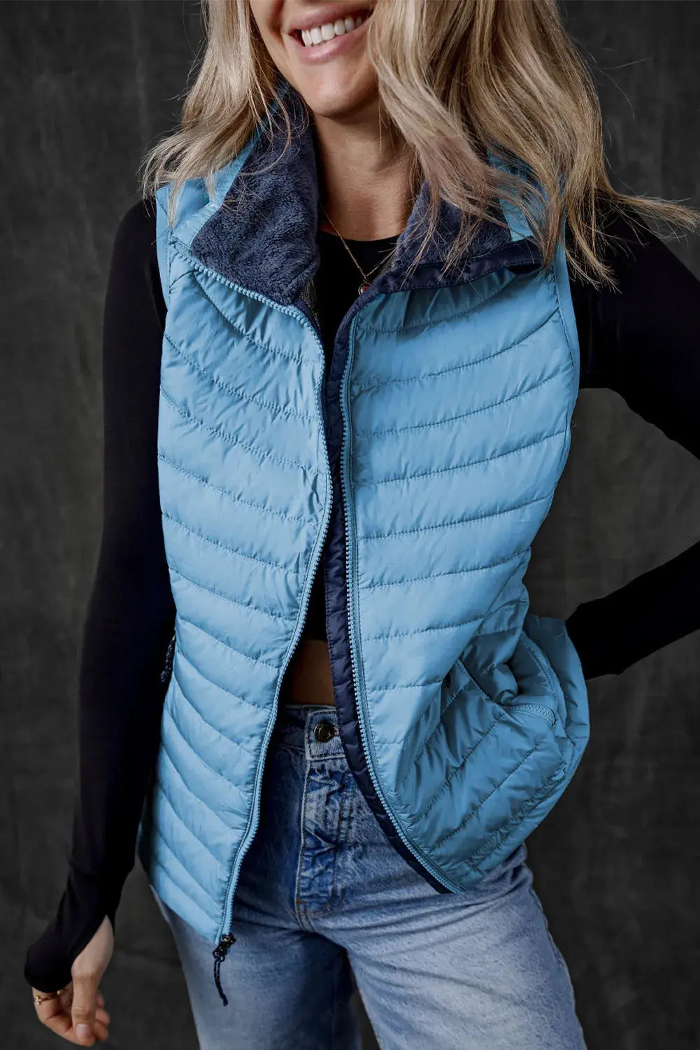 Pocketed Zip Up Womens Puffer Vest - Be Bliss Boutique
