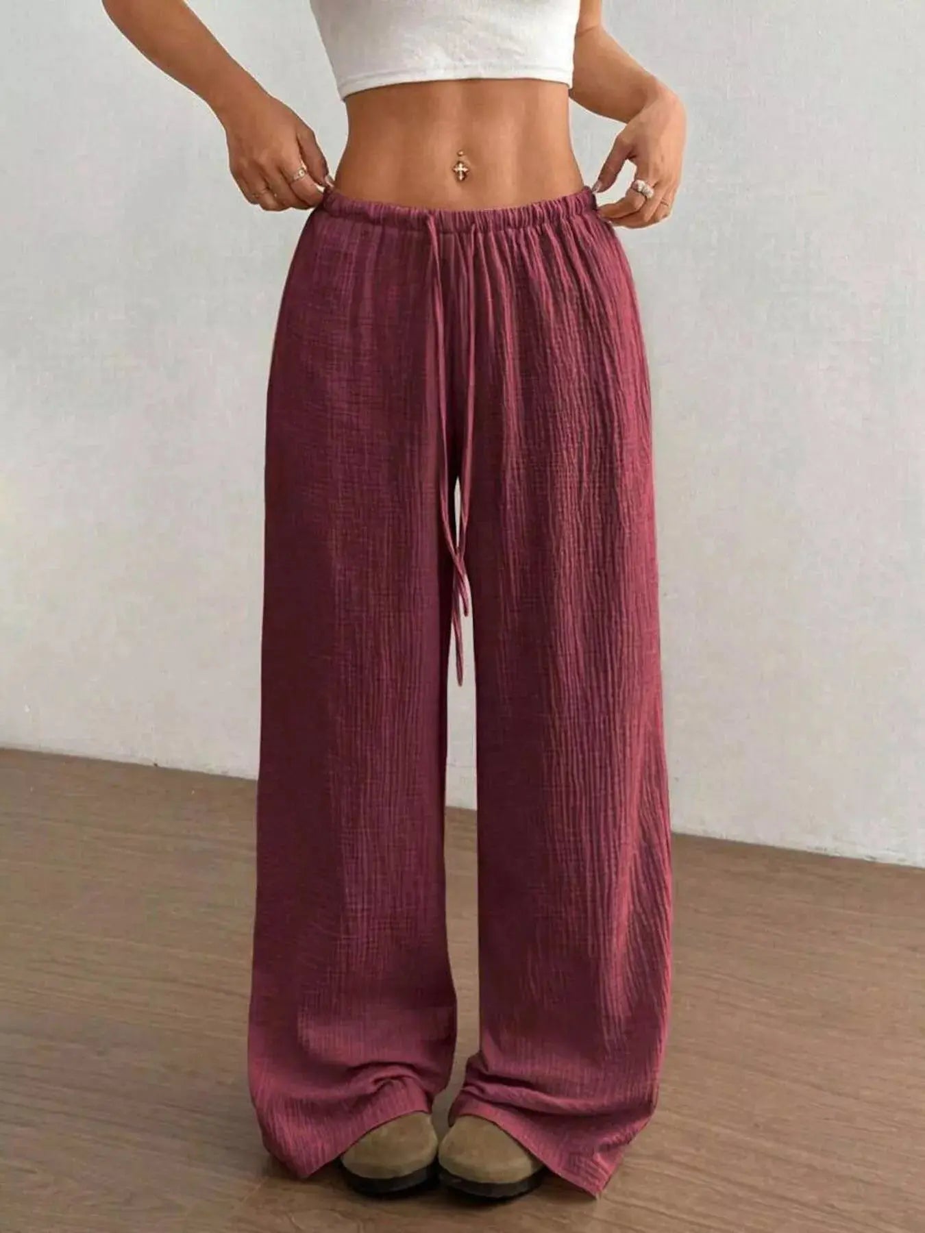 Plus Size Drawstring Wide Leg Pants - Be Bliss Boutique