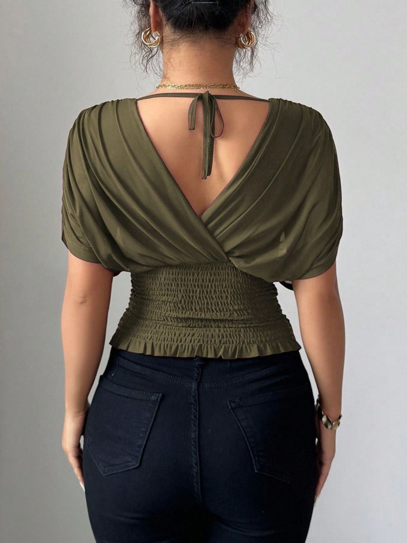 Ruched Surplice Short Sleeve Top - Be Bliss Boutique